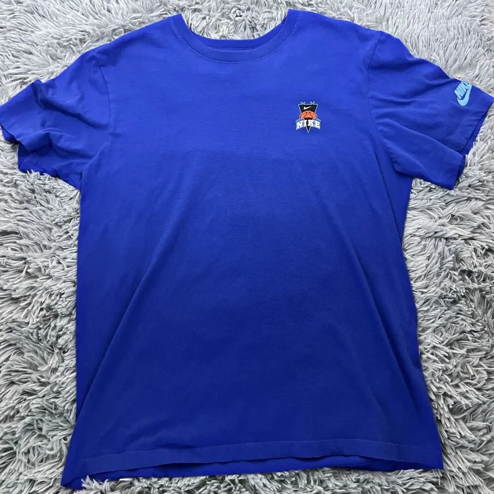 Nike Adult Shirt Medium Blue Orange Basketball Skull Skeleton Pullover Tee Mens